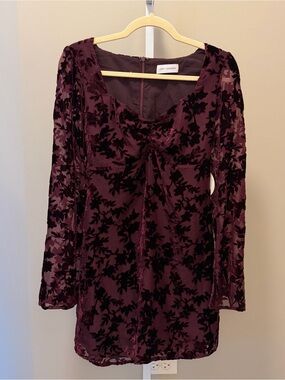 Lost + Wander Plum Velvet Long-Sleeve Mini Dress